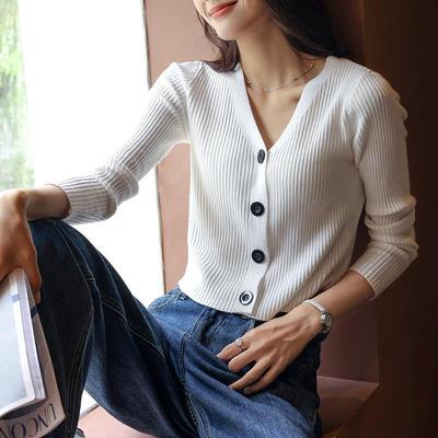 Spring and Autumn New Korean Style Versatile Outside Short Cardigan Top Lazy Style Long Sleeve Knitted Fashionable Jacket for Women