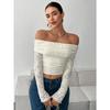 Women's Floral Lace Off The Shoulder Tees Long Sleeve Shirts Tight Fitted Going Out T-Shirt Crop Tops
