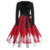 Women's Casual Christmas Print V Neck Vintage Dress for Holiday Party and Everyday Wear