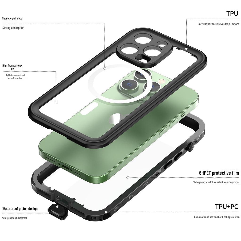 Apple MagSafe Wireless Charger Magnetic Waterproof Diving Case for iPhone 14 Pro - Red Pepper