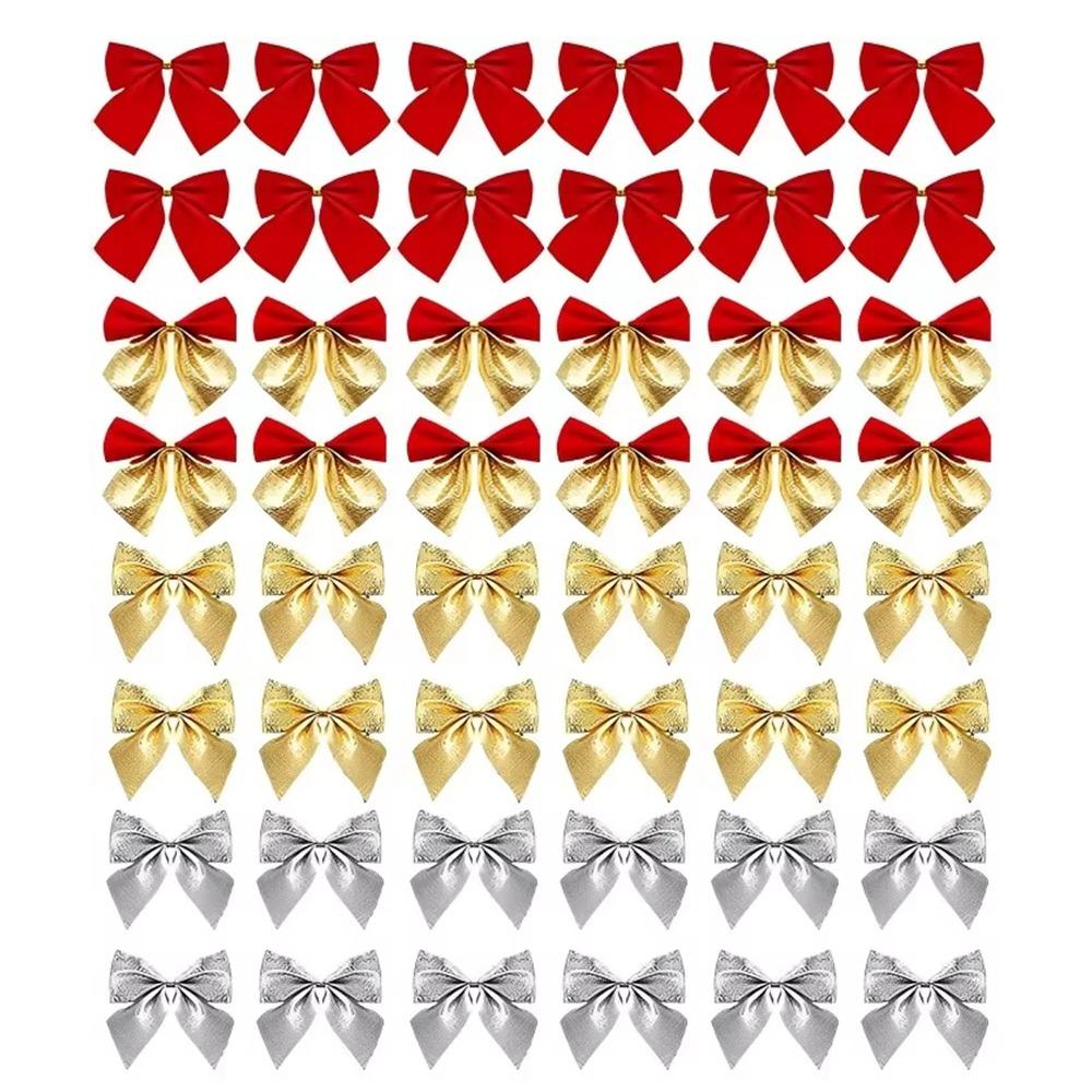 48Pcs DIY Craft Christmas Bowknot Ornaments Christmas Tree Bow Decoration  Home Christmas Decor