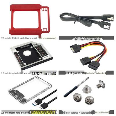 2.5" To 3.5" HDD Bracket & Type-C Optical Drive Enclosure (Transparent) with Data & Power Cables, Screws Included