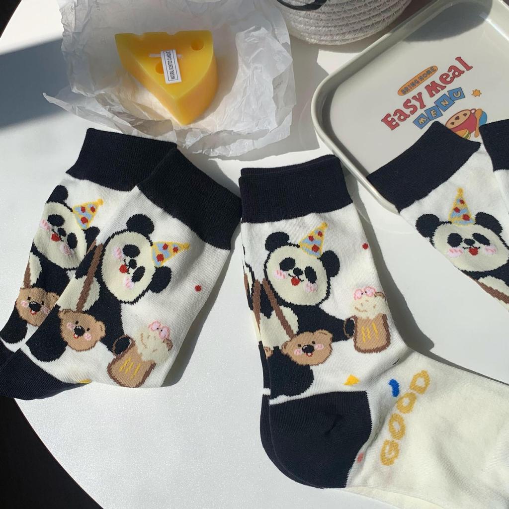 Panda Illustration Socks Female Cute Tube Socks Spring Cartoon Sweet Cotton Socks Tide Stockings