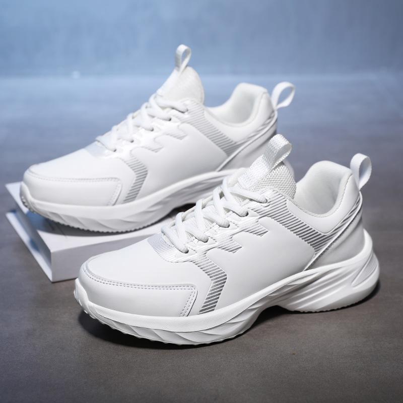 Waterproof Leather Chunky Sneakers for Women, Running Shoes Casual Sports Shoes Black Trainers Autumn Spring