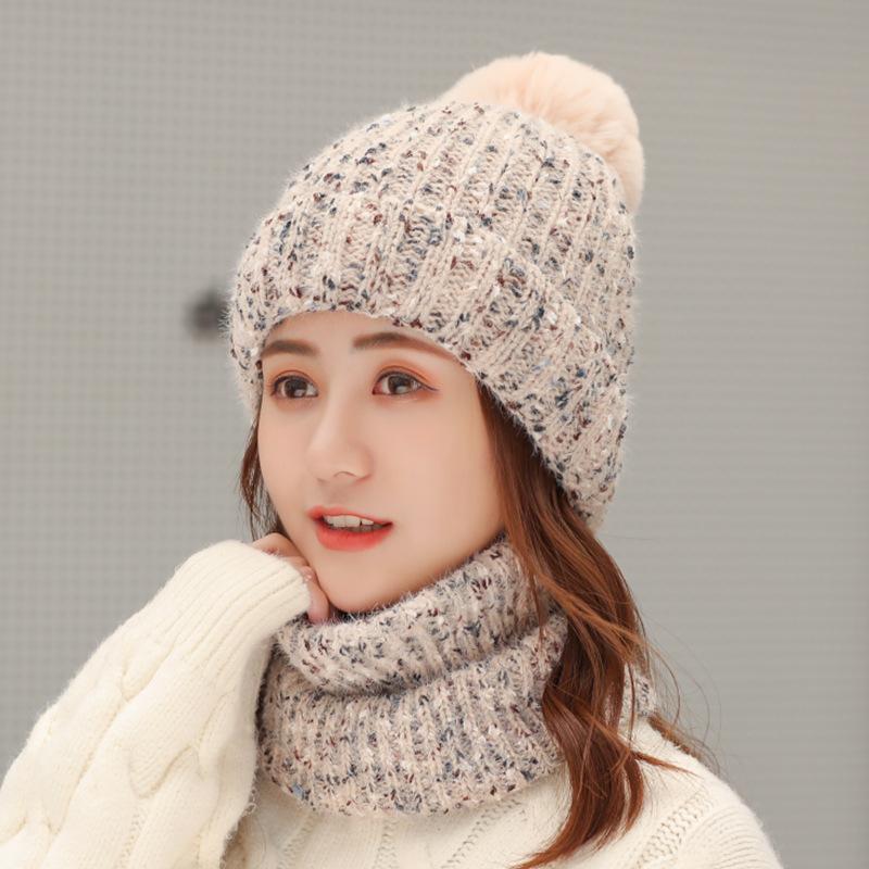 Hat lady winter fleece thickened cycling windproof warm ear protection knitted hat scarf wool cover hat tide