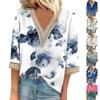 Women's Shirt Blouse Casual Loose Shirts 3/4 Sleeve Lace Trims Print V Neck Tops Print Tops T-shirts Tee