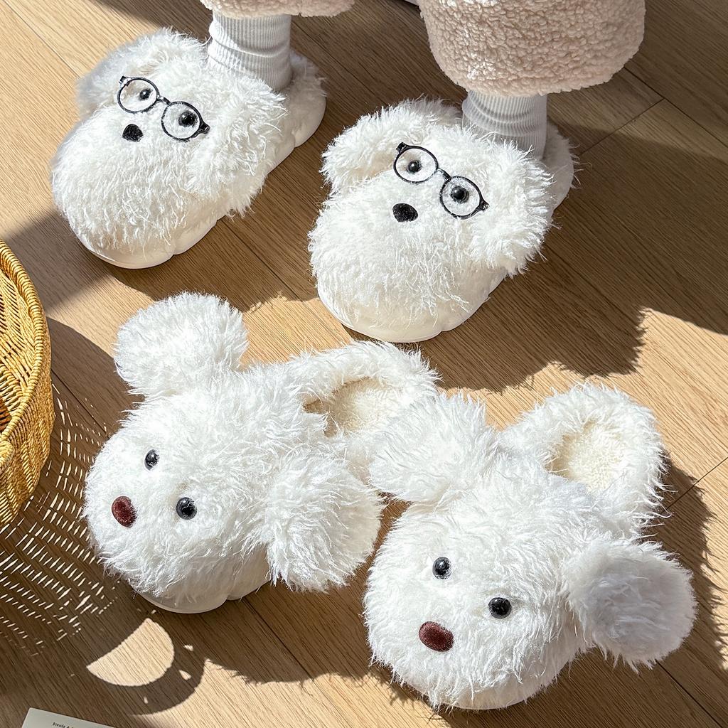 Cute Cartoon Big-eared Puppy Fluffy Slippers 2025 Autumn and Winter New Soft-soled Thermal Cotton Slippers