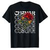 Burning Red Rose with Flame Repeated Cotton T Shirt CUSTOMAR Text Graphic Print Gothic Streetwear Aesthetic Casual Gift Tops