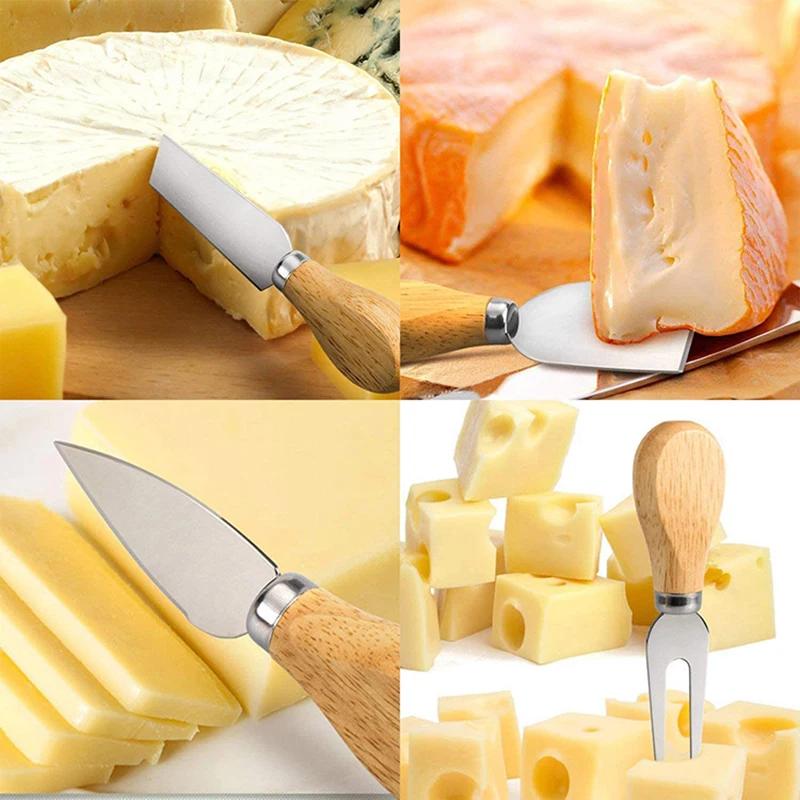 4pcs/set Wood Handle Sets Bard Set Oak Bamboo Cheese Cutter Knife Slicer Cheedse Cutter Useful Cooking Tools Kit Kitchen