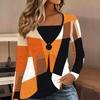 Tops for Women  Distressed Floral Print Long Sleeve Fake Two‑Piece Top Fall Casual Slim Pullover Women's Long Sleeve Top
