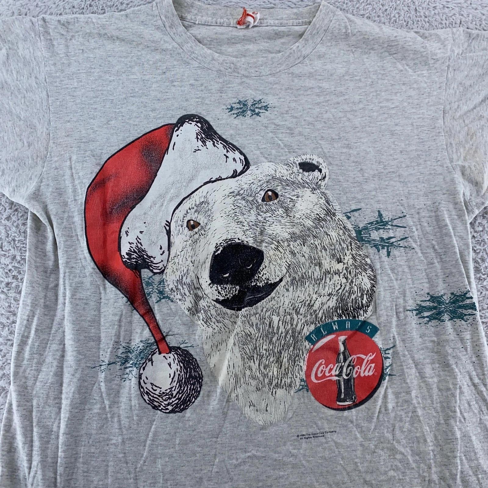 Vintage Coca-Cola Polar Bear Santa Hat Shirt Mens Large Christmas 90s Soda 3XL
