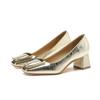 9-9 Medium heel thick heel Mary Jane shoes women's silver square buckle single shoes women's autumn new square head high heels