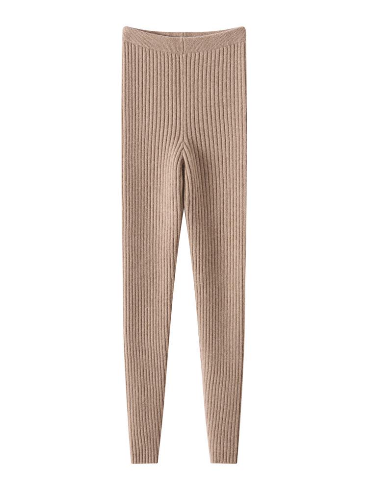 Women's Autumn & Winter Cashmere Knit Base Layer Pants - Soft, Comfortable, Warm, Solid Color, Striped Versatile Fashion.