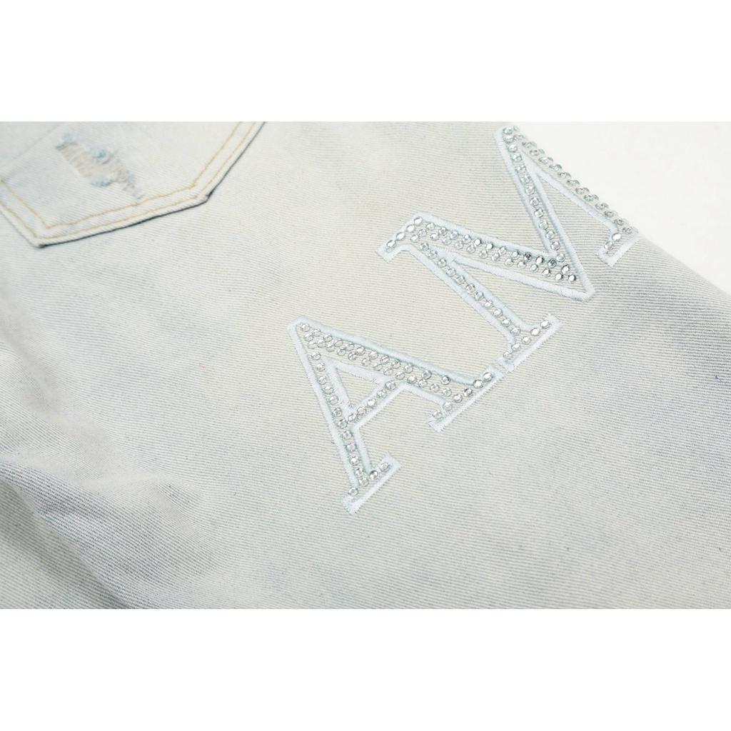 Amiri Trendy American Style Internet Famous Jeans with Fabric Patches, Torn Holes, Embroidery, Casual Trendy High Street Pants