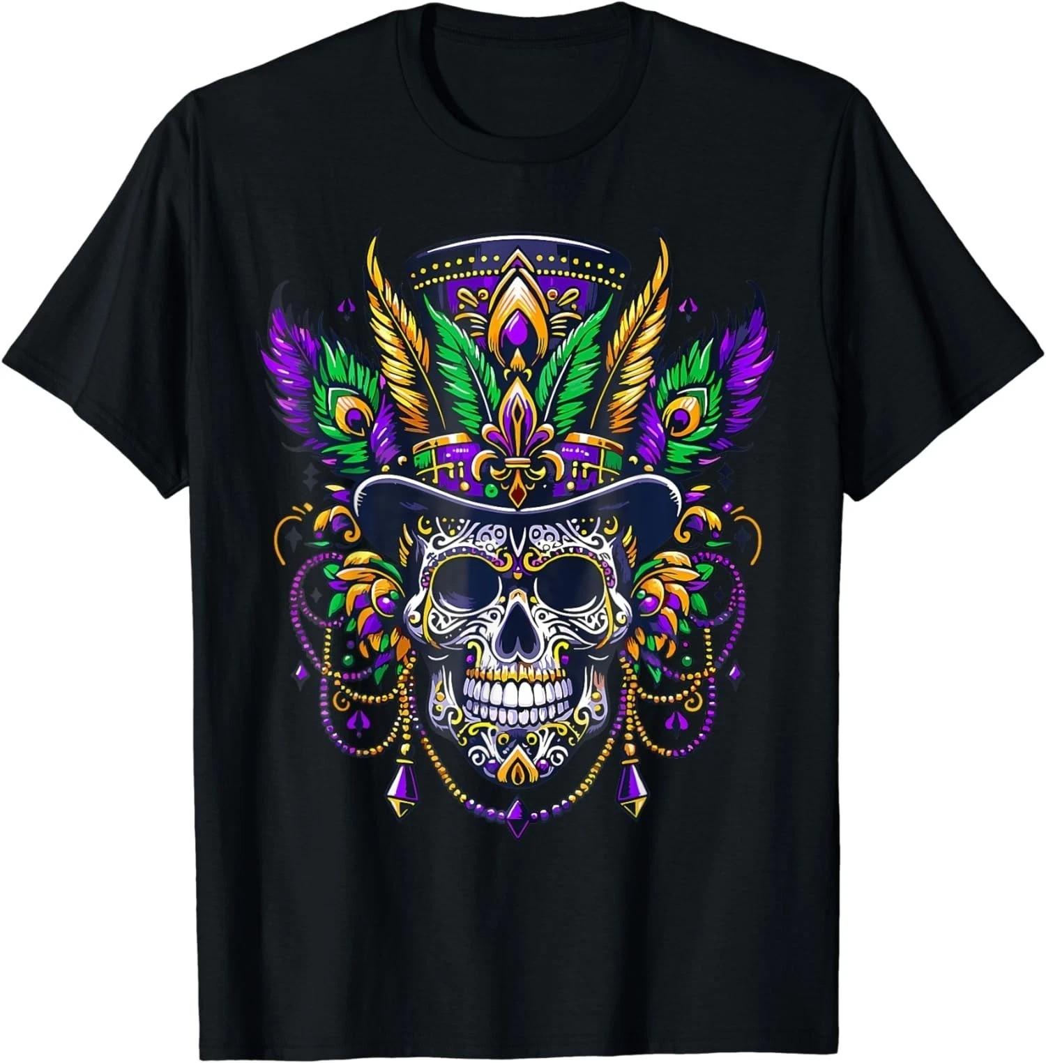 Mardi Gras Skull Top Hat New Orleans Witch Voodoo Unisex T-Shirt S-5XL S