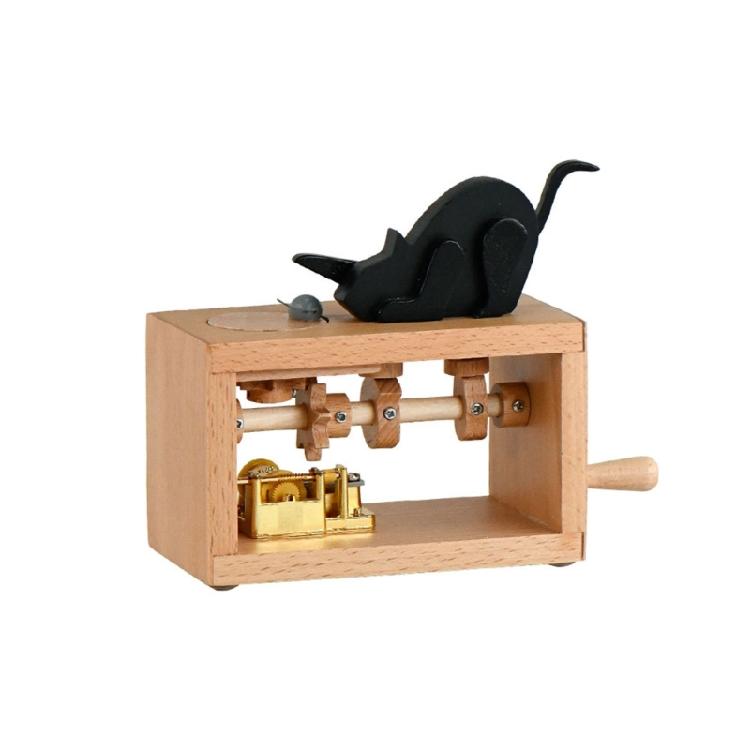 Sophisticated Wood Music Box with Hand Cranked Movement Cartoon Animal Figurine Musical Desktop Ornament for Collectors