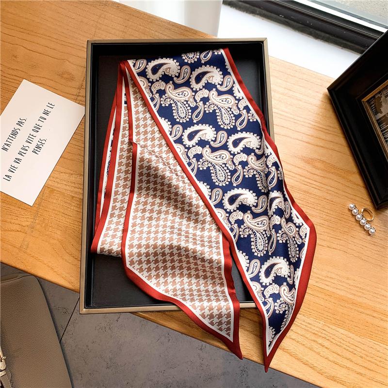 Luksuriøst langt silkeskjerf for kvinner, dyre- og hesteprint, tynt smalt skjerf, veskebånd, hårbånd, sløyfe, skjerf, damehalsklut