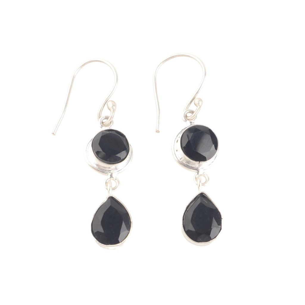 Black Onyx Gemstone 925 Sterling Silver Handmade Jewelry Earrings 1.8" For Gift EE-142-14