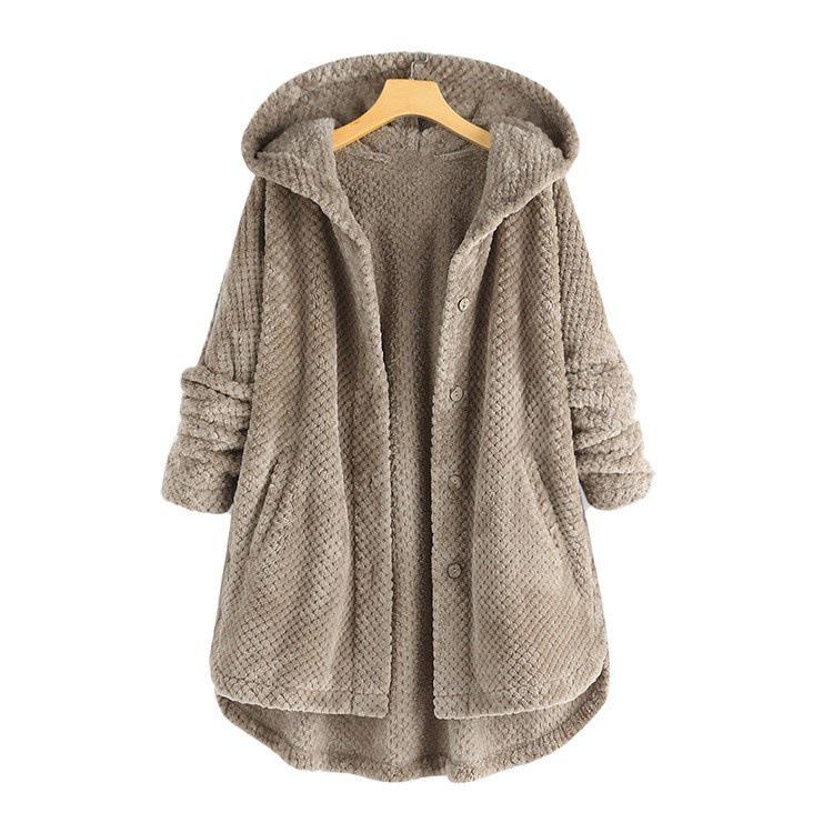 Plus Size Women s Double-sided Fleece Pineapple Texture Hooded Jacket, Mid-Length XXL