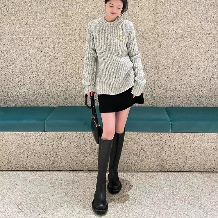 Straight Knight Boots Women's New Autumn and Winter 2025 Thick-soled Round Head Thin Boots But Knee Long Boots High Boots