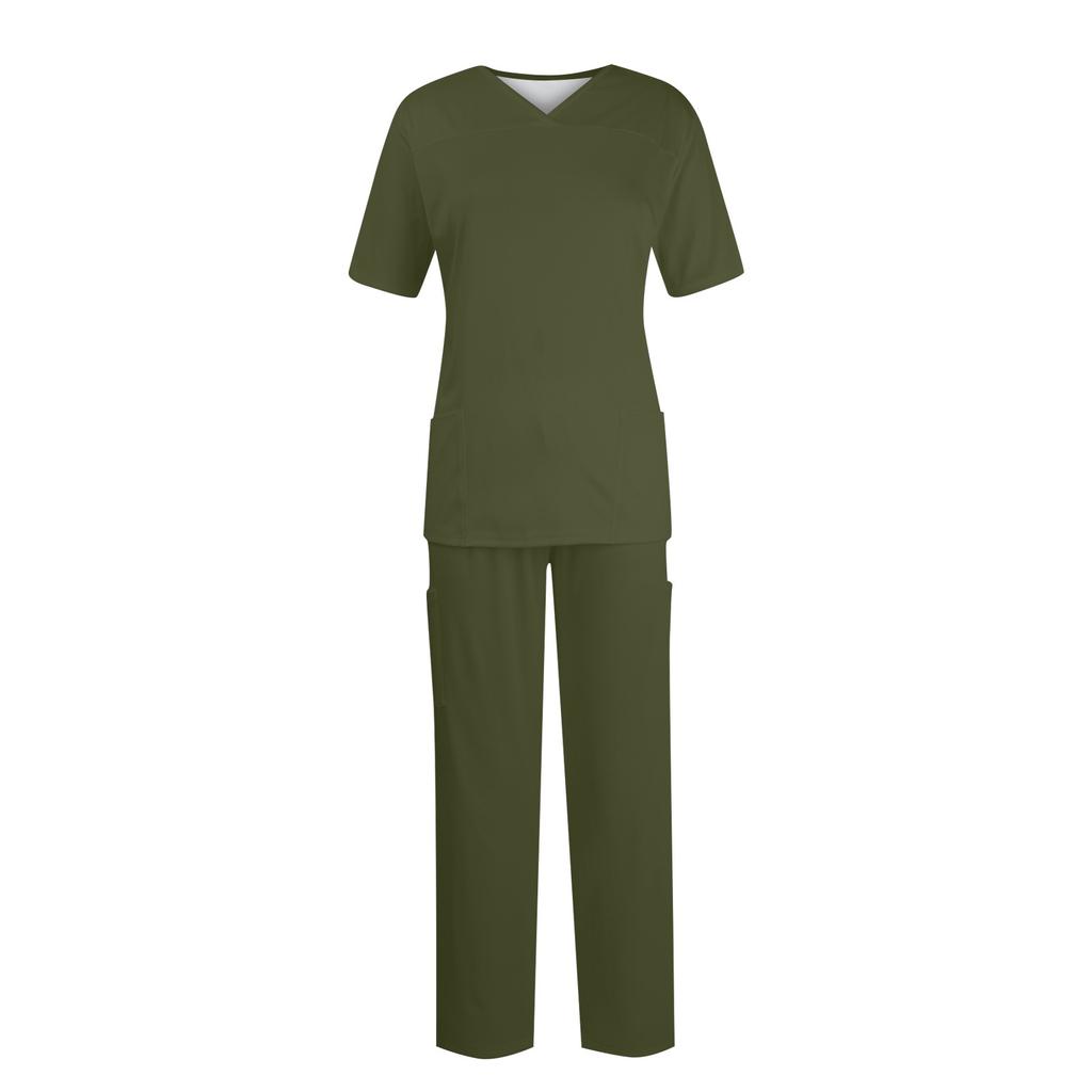 Women Short Sleeve V-neck Tops+Pants Working Set Suit Loose Casual Short Sleeve T Shirts Top And Long Pants Tracksuit
