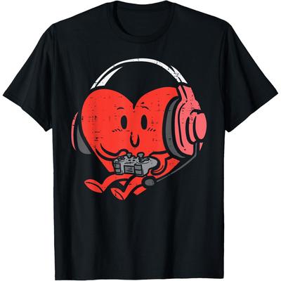 Valentines Day Heart Gamer Gaming Men Girls Youth Teen T-Shirt