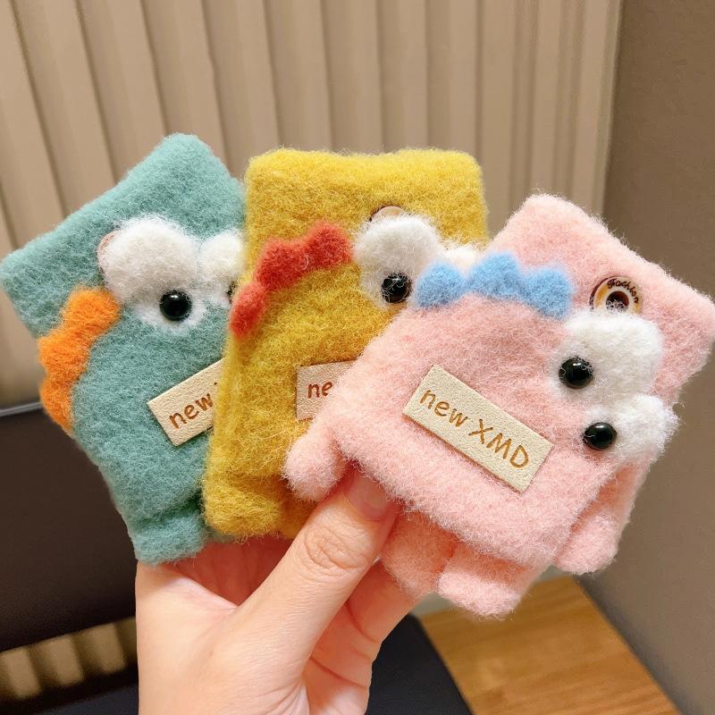 Cartoon Autumn Winter Gloves Cold Proof Windproof Baby Children Half Finger Flap Gloves Thickened Hand Warmer