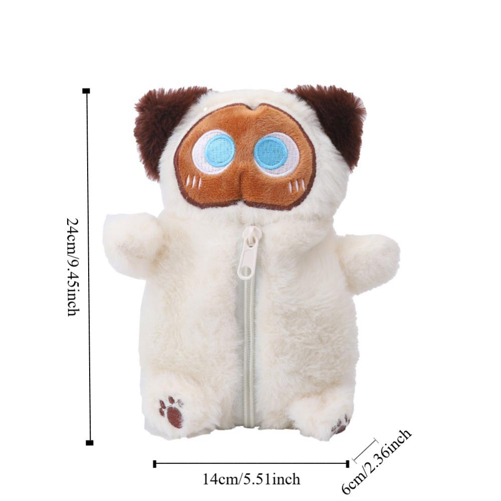 Large Capacity Stationery Bag Siamese Cat Cat Pencil Bag Novelty Plush Pencil Case  Pencil Box