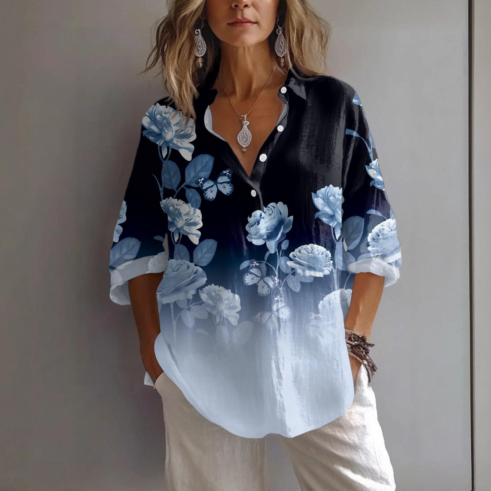 

Женская повседневная весенне-летняя свободная рубашка-пуловер с принтом, с лацканами и рукавами XXL