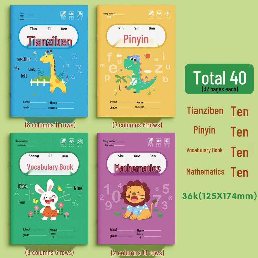 Tian Zi Ge Kindergarten Pinyin & Math Practice Workbook for Primary Students