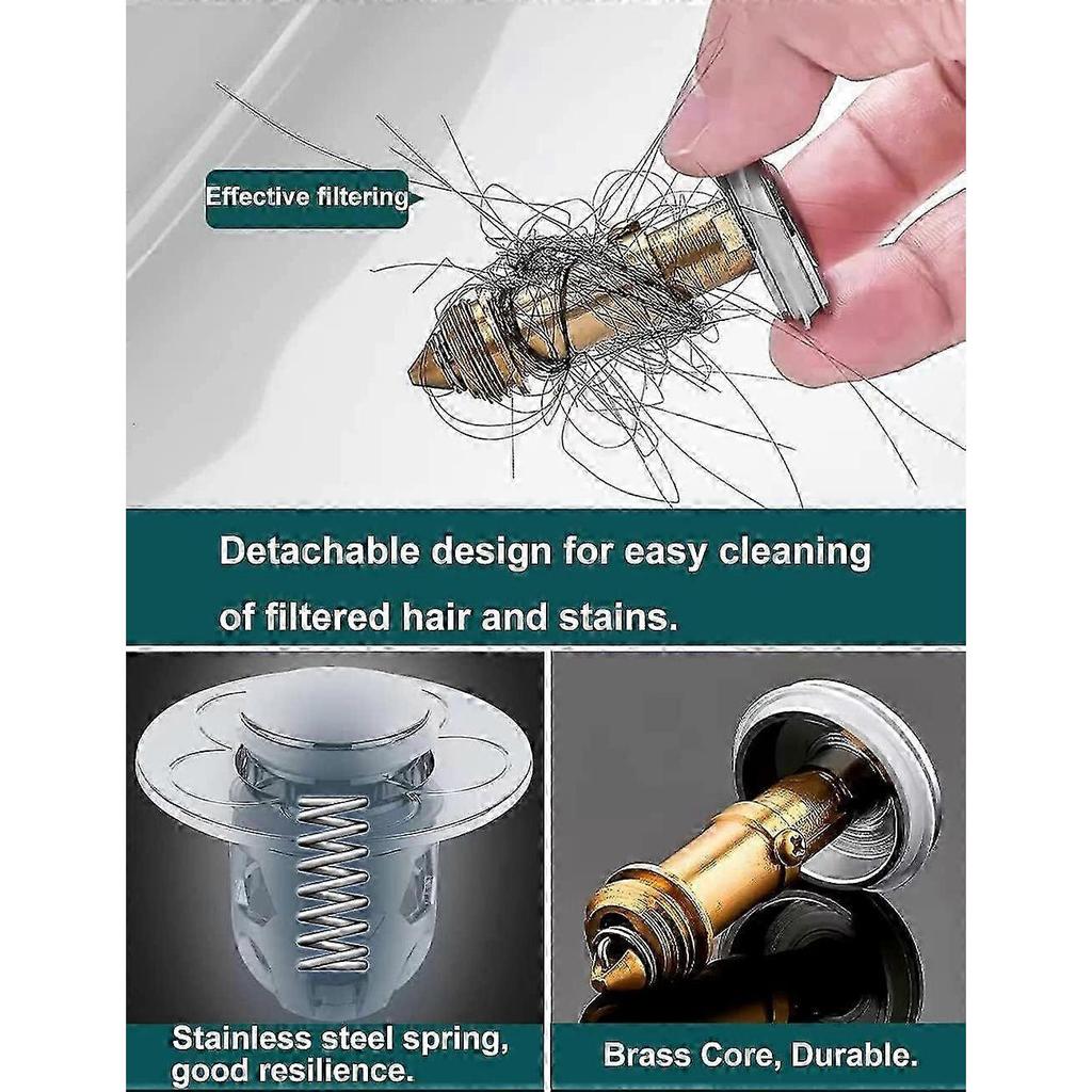 Pop-Up Sink Drain, 2 Pack Universal Pop Up Sink Drain with Anti-Clogging Filter, Anti-Odor Hair Filter, for 34-40mm Holes 25-26s