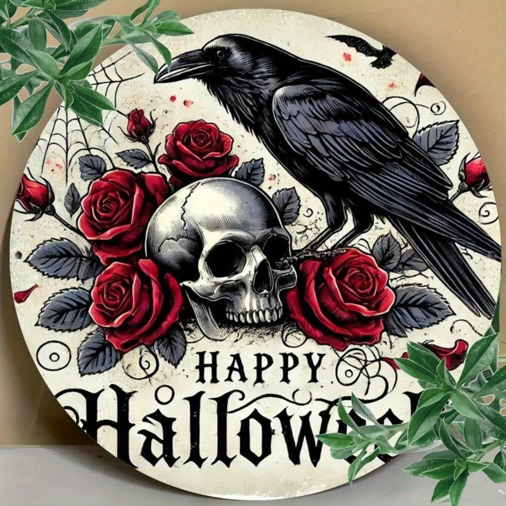Halloween Metal Wall Art Skeleton Roses Decor Yard Home Gift