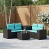 Sofa Set 6 Pieces Black and Blue Poly Rattan and Steel