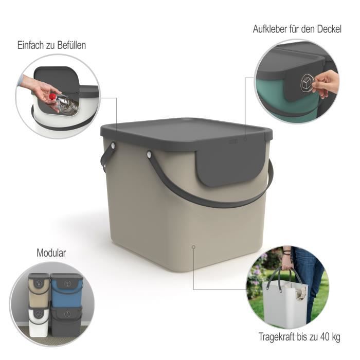 Rotho Albula Système De Séparation Des Déchets 40l Pour La Cuisine, Plastique (PP) Sans BPA, Cappuccino/anthracite, 40l (39,8 X 35,8