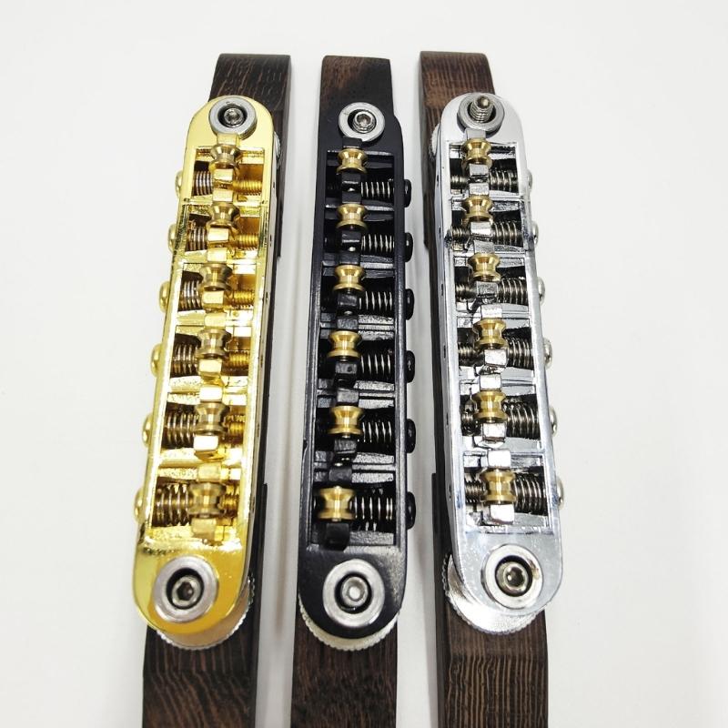 High Performances Fixed Saddles Rosewood Bridge Electric Guitar Bridge Tailpiece with Golden Roller Saddles Easy to Use