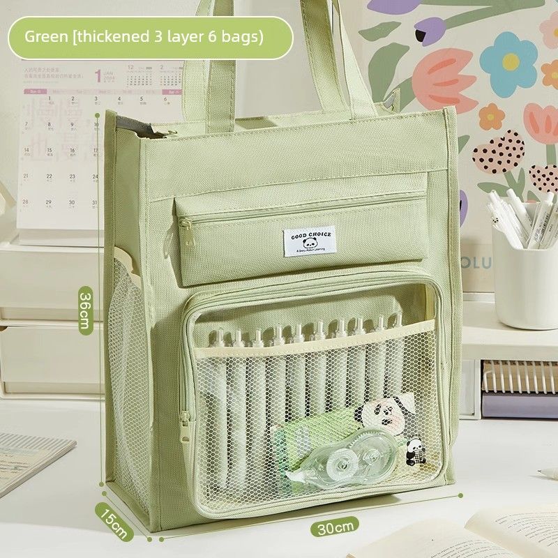 

German Tutorial Handbag Student Book Bag Handbag Work File Bag Large Capacity Canvas Tutorial Bag Green [2 Pack]]