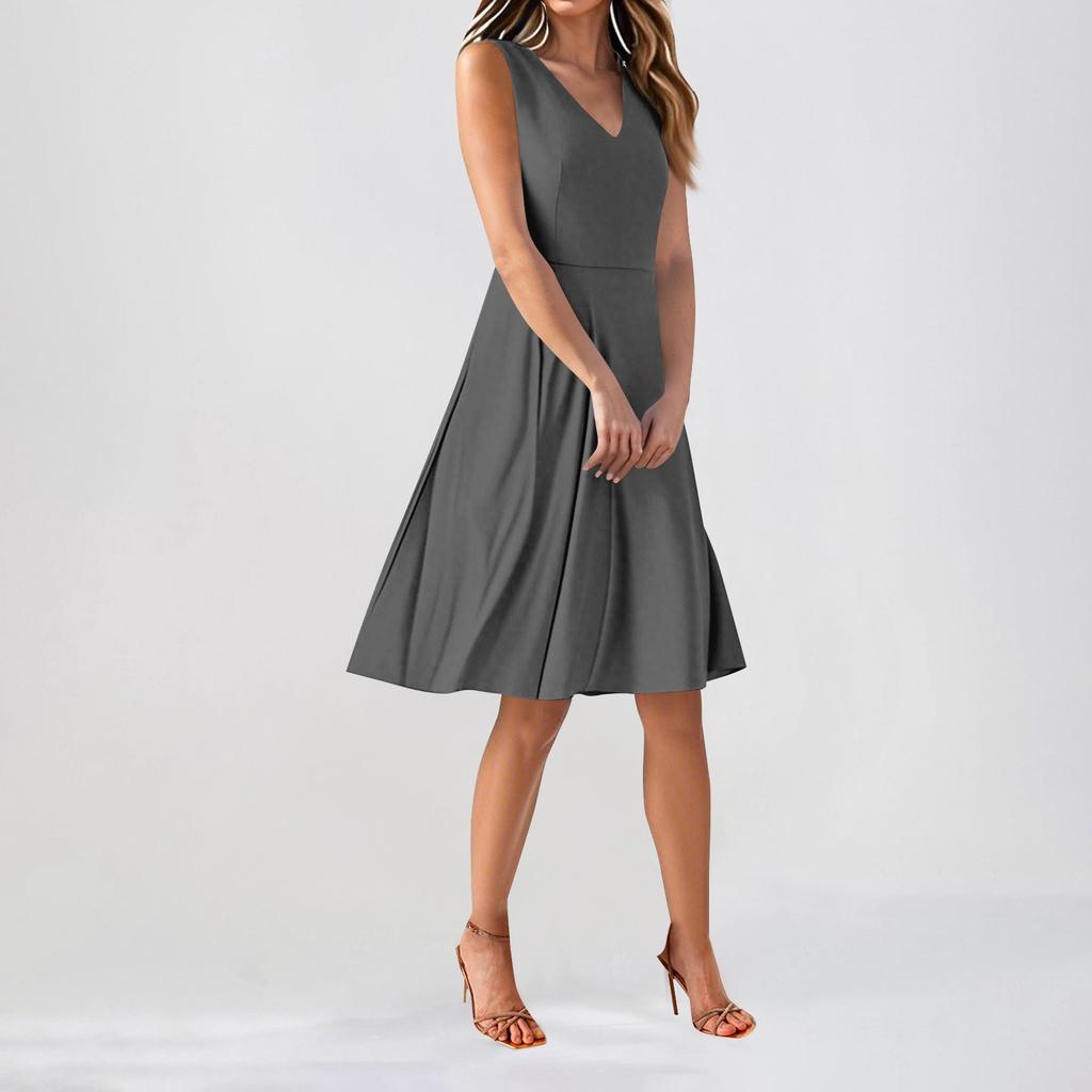 Chiffon Floral Sleeveless V-Neck Waist Dress