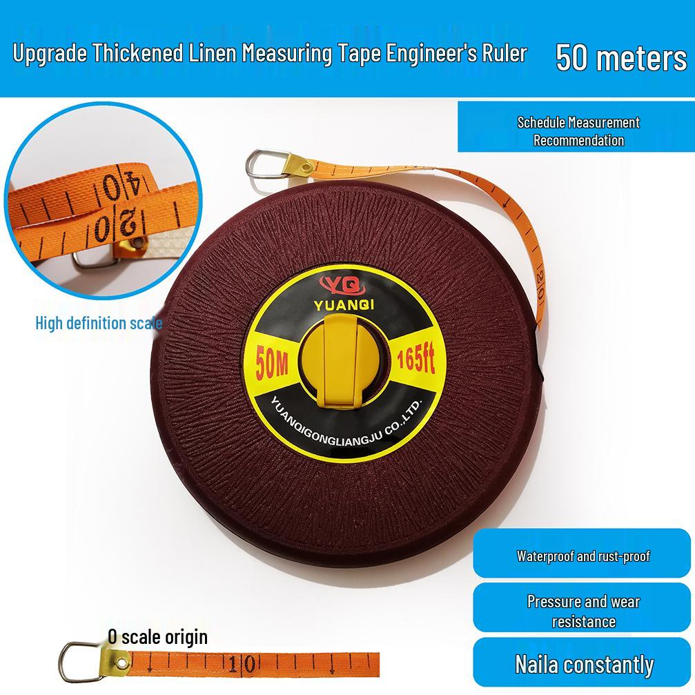 Durable, Waterproof Tape Measure Set: 50m, 30m Soft, 100m Fiber, Double-Sided Construction Ruler.
