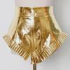 2025 Summer High Waist Zippered Pleated Silver PU Shorts for Women
