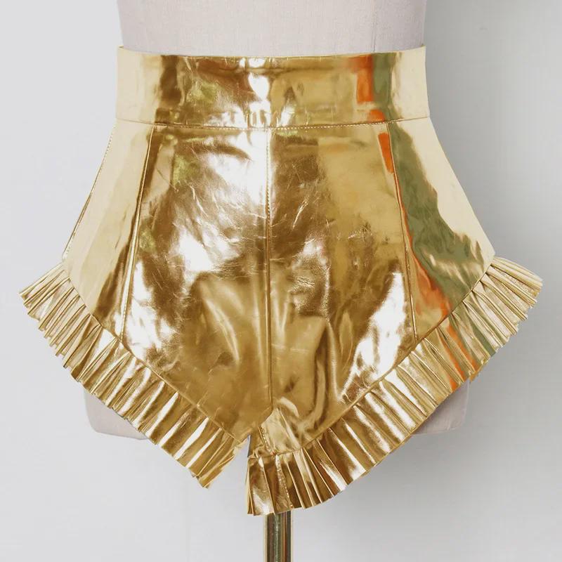 2025 Summer High Waist Zippered Pleated Silver PU Shorts for Women