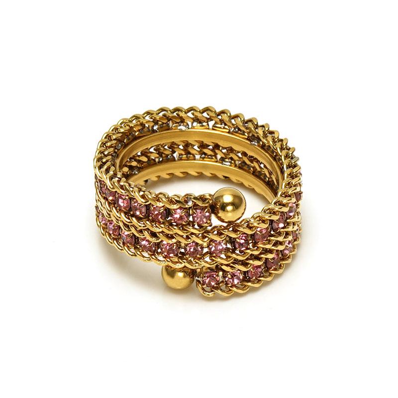 European & American 18K Gold Stainless Steel Full Diamond Adjustable Multi-Layer Ring