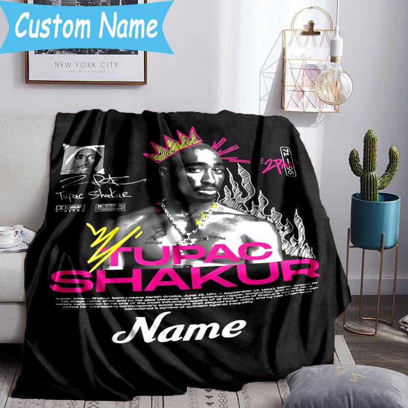 1PC Custom Name Tribute Tupac's Legacy Throws Blanket Flannel Blankets for Couch Bed Gifts for Men Women Travel Picnic Christmas fan Gifts