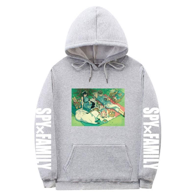 Spy X Family Anime Print Hooded Sweatshirt Men Women Oversized Fleece Pullover With Ribbed Hem