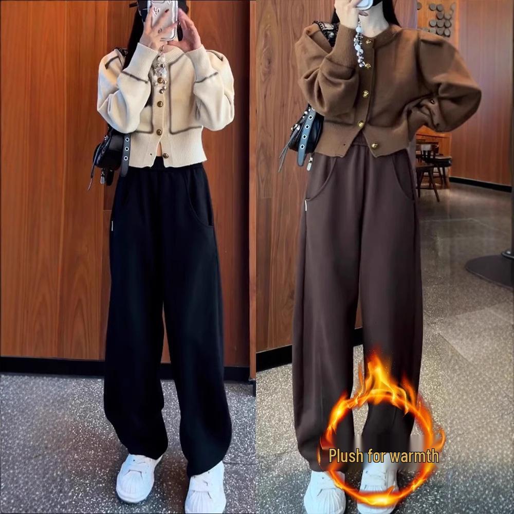 

Women s 2024 Fleece-Lined Wide-Leg Sweatpants - Versatile for Spring, Autumn, and Winter 4XL (145-155 cm)