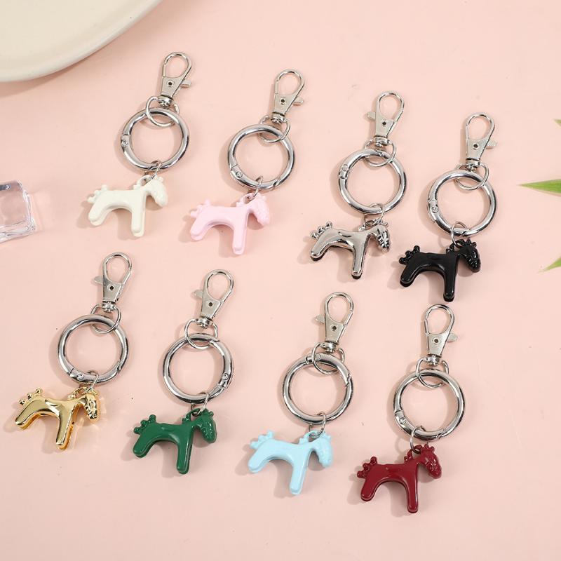 Creative Colorful Pony Keyring Fashion Simple Metal Keychain Backpack Pendant Versatile Key Hanging Decoration Accessories
