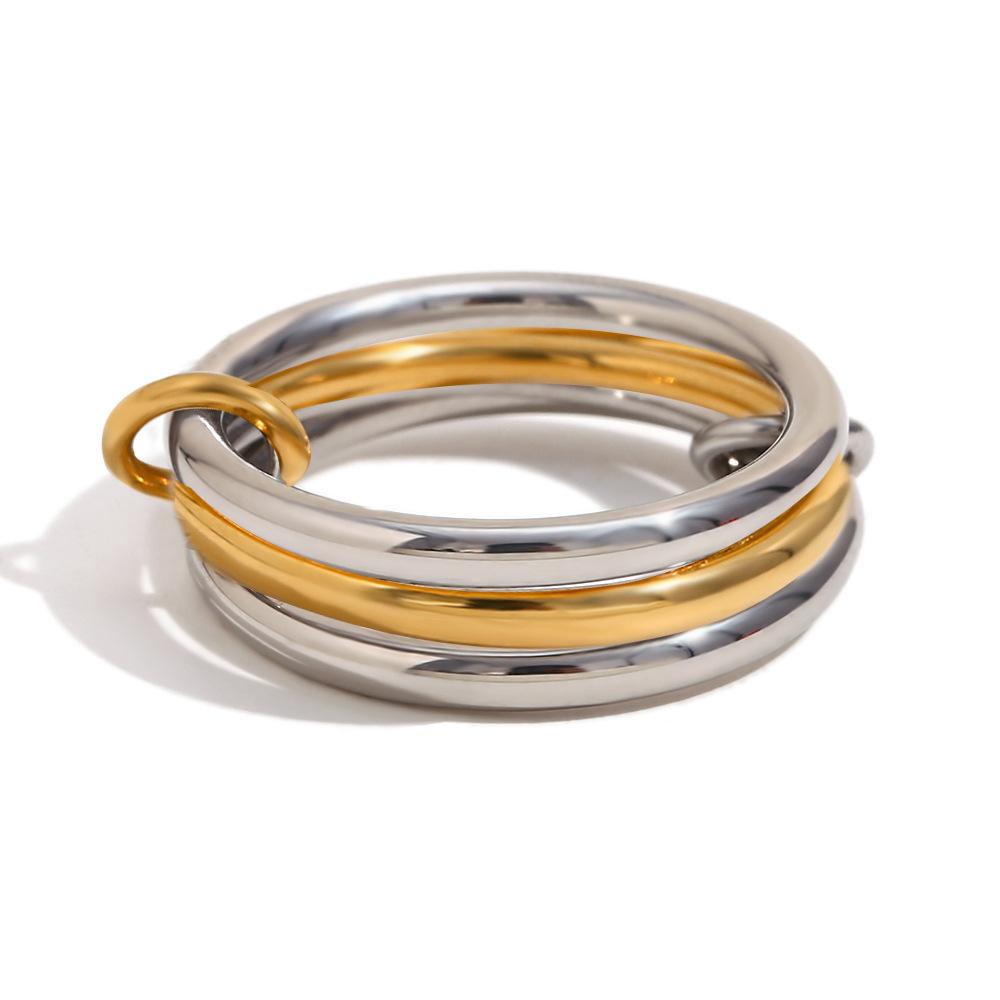 Fashion Gold And Silver Gold-Plated 4 Stackable One-Piece Thick Sparkling Zircon Rings For Women's Party Jewelry Rings
