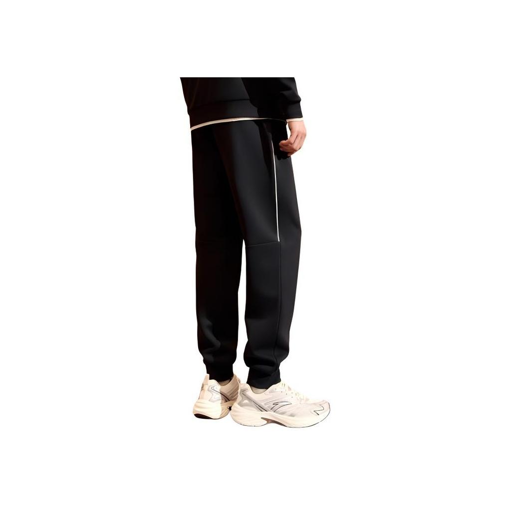 Anta Comfortable Casual Simple Design Tapered Fleece Knit Sports Pants Men Bottoms Basic-Black 952447309-4