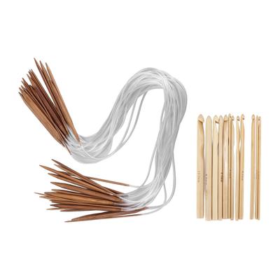 Crochet Hook Set 18 Pcs Bamboo Circular Knitting Needles 12 Sizes Crochet Kit for Household Weaving