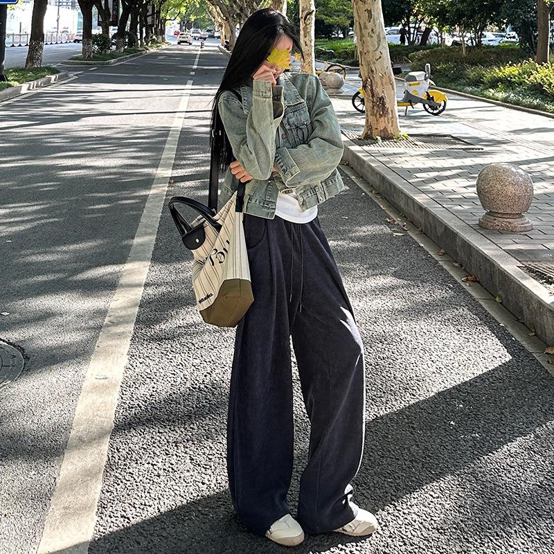 Wide-leg Pants Women's Autumn and Winter New High-waisted Loose Straight-leg Small Casual European Cotton Velvet Pants