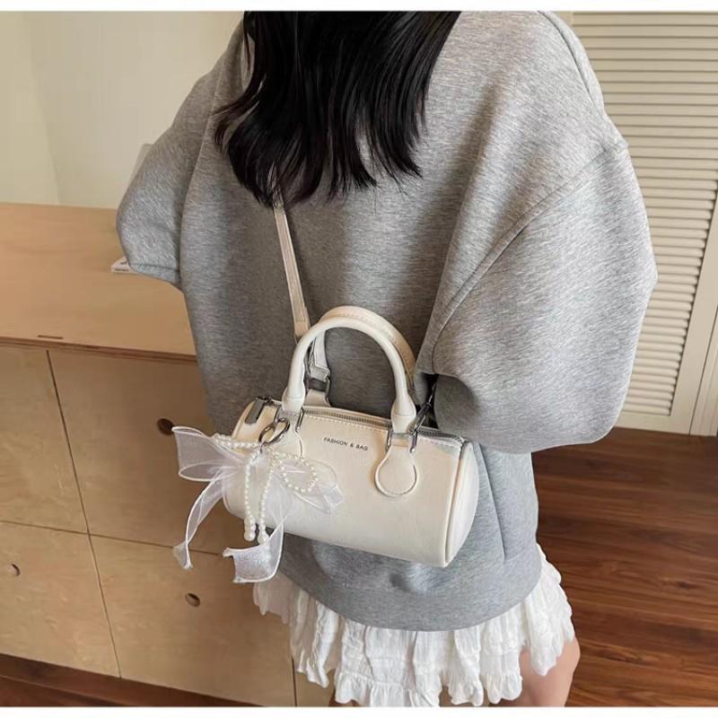 High-quality Red Handbag Women Fashionable Exquisite One-shoulder Cylinder Bag Commuting All-matching Cross-body 20x10x11 single package покинуть белый